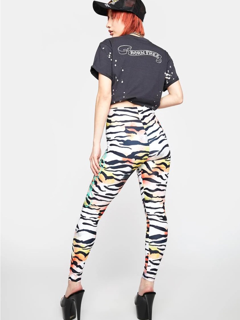 Ed Hardy-Dolls Kill Neon Zebra Stripe Leggings - Black & Multicolor - Picture 3 of 9